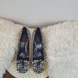 Coach Corey Monogram Black and White Peep Toe Heels
